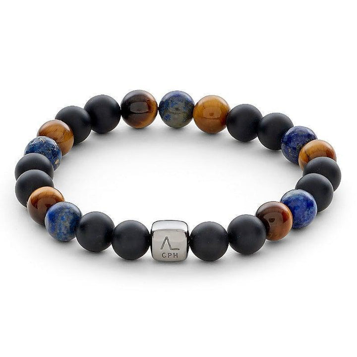 Alexander Lynggaard Bracelet Cape Town 8mm with blue, black and brown stones, elastic design, Model C10233-001-1