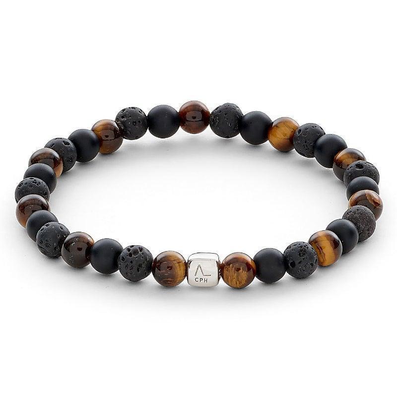 Alexander Lynggaard Bracelet Los Angeles 6mm with brown tiger eye beads, black lava beads and matte black details. Model c20013-001.