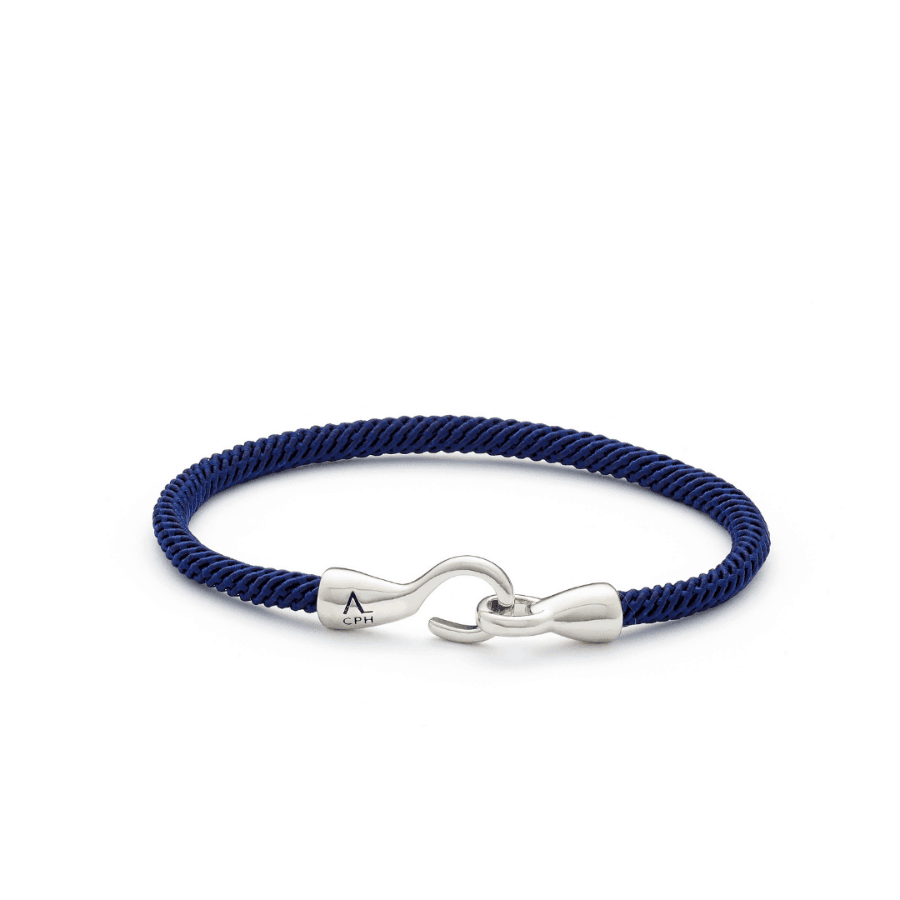 Alexander Lynggaard Bracelet Maritime Blue in braided blue rope with silver hook-lock on white background. Model L00104-001-1