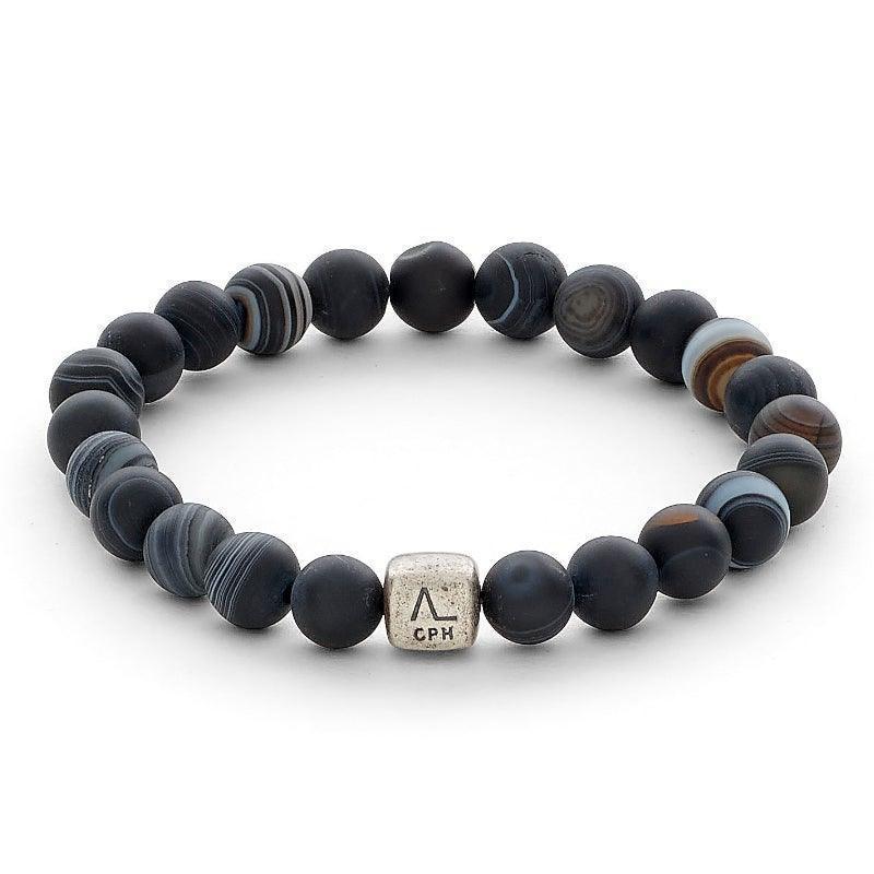 Alexander Lynggaard Bracelet Striped Agate 8mm with dark blue shades and silver detail. Model C00403-001-1