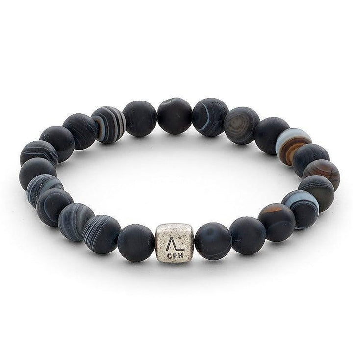 Alexander Lynggaard Bracelet Striped Agate 8mm with dark blue shades and silver detail. Model C00403-001-1