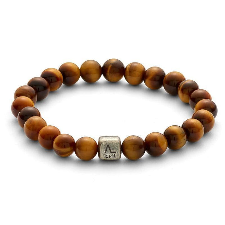 Alexander Lynggaard Bracelet Tiger Eye 8 mm, elastic bracelet with brown tiger eye beads and silver detail. Model c00223-001.
