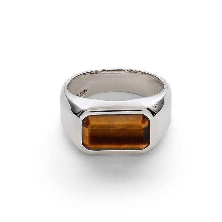 Alexander Lynggaard Ring HOPE Signet Tiger Eye in silver with rectangular brown stone, Model h70031-003-1.