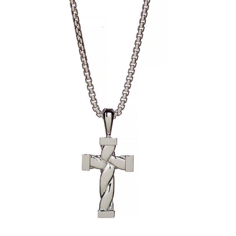 Alexander Lynggaard Silver Necklace HOPE Twisted Cross shows a shiny silver cross with a twisted design, Model D25001-1
