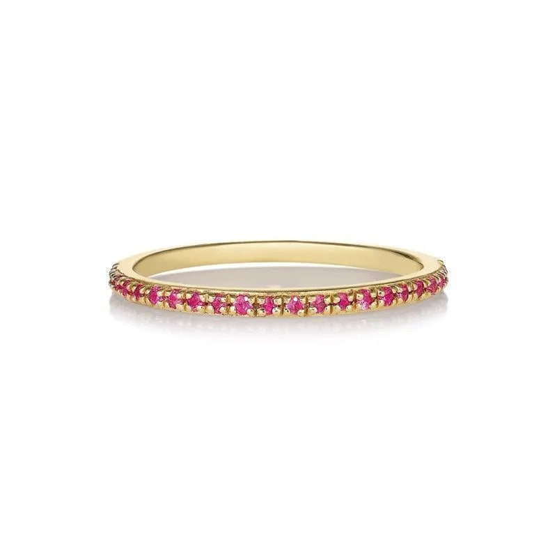 anpe atelier sarah lil pure pink sapphires 14kt gold ring with pink sapphires in simple gold ring, Model 2468-005-1