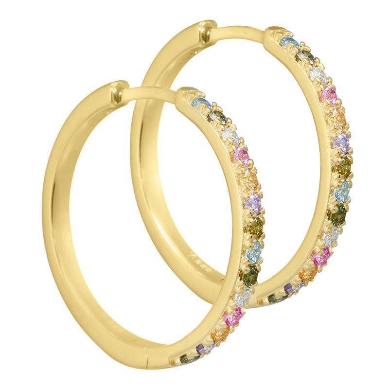 Aqua Dulce Elina Creol in gold-plated silver, round earrings with colorful stones. Model 3835-3835-1.