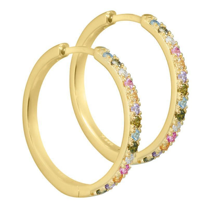 Aqua Dulce Elina Creol in gold-plated silver, round earrings with colorful stones. Model 3835-3835-1.