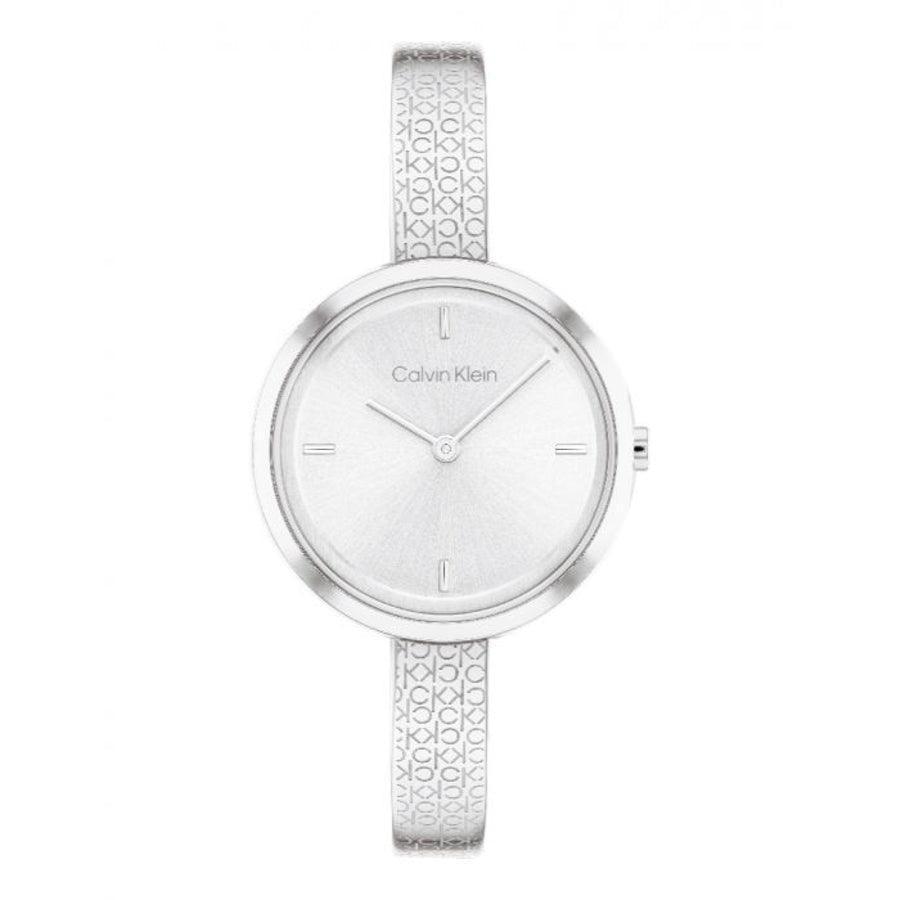 Calvin Klein Beam Women's watch with silver dial and shiny CK pattern strap, elegant watch. Model 25200181.