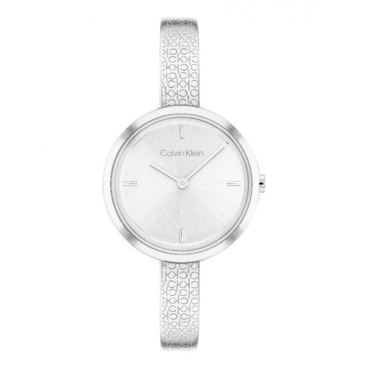 Calvin Klein Beam Women's watch with silver dial and shiny CK pattern strap, elegant watch. Model 25200181.