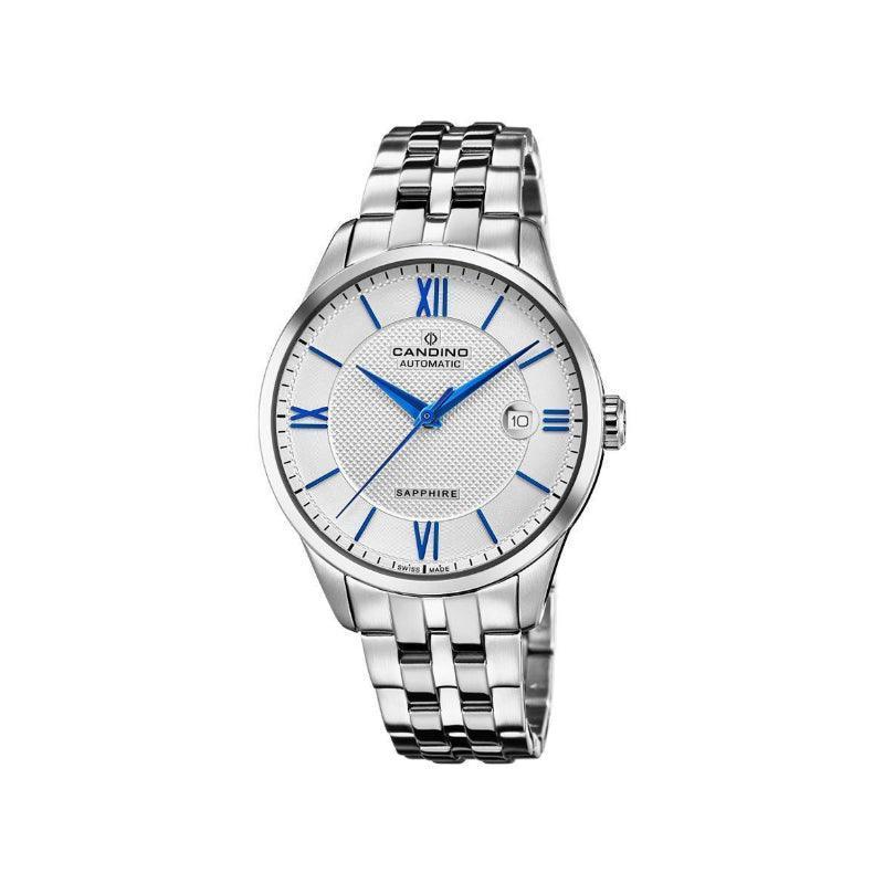 Candino Automatic Men's watch with silver case, blue details and steel strap, Model C47051-C47051-1