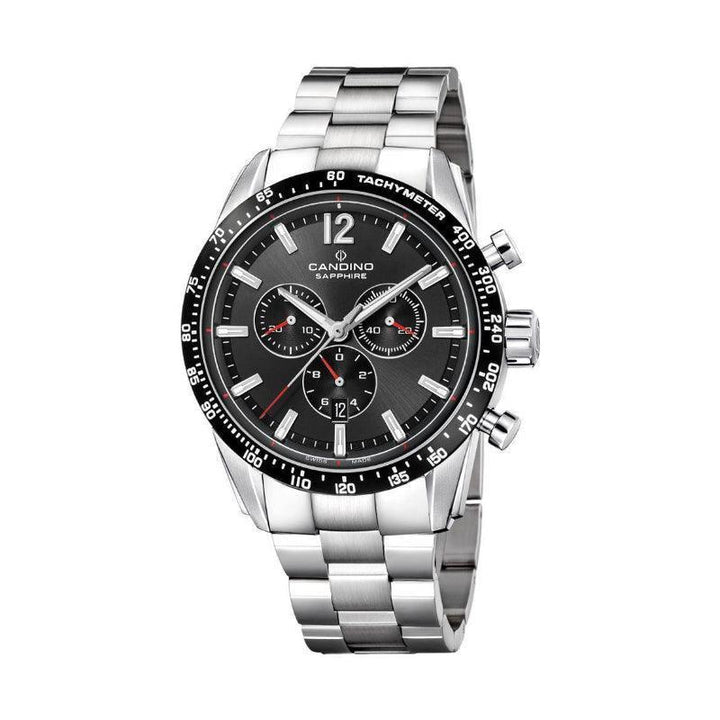 Candino C-Sport Men's watch with black dial, chronograph and silver steel chain. Model C46823.