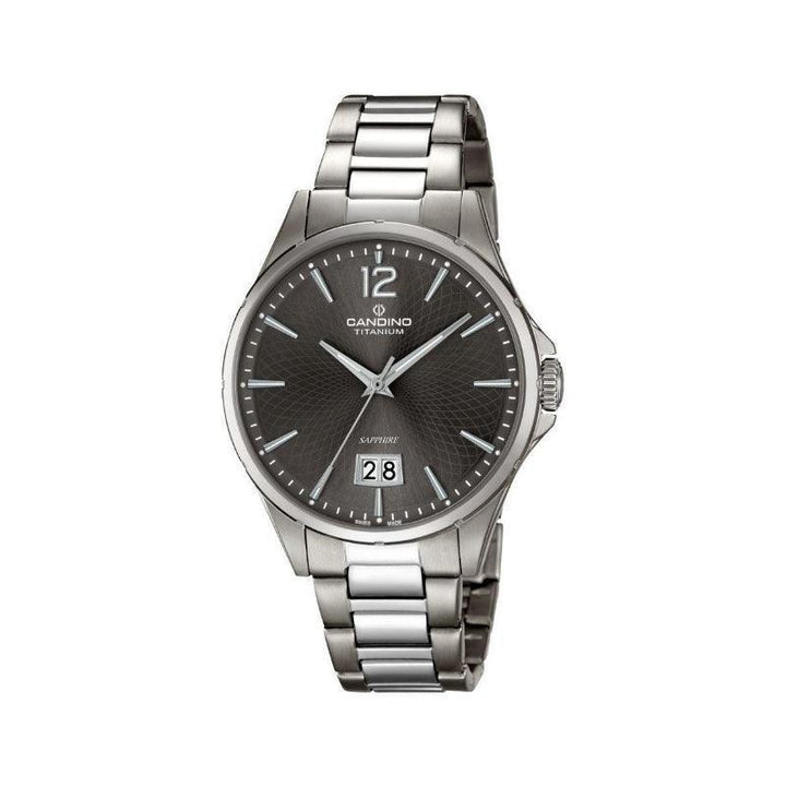 Candino men's watch titanium C4607/3 with black dial, date and silver chain. Model C4607/3