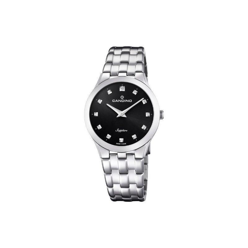 Candino Petite Ladies' Watch C47003 watch with black dial, markings and silver-coloured chain. Model C47003-1