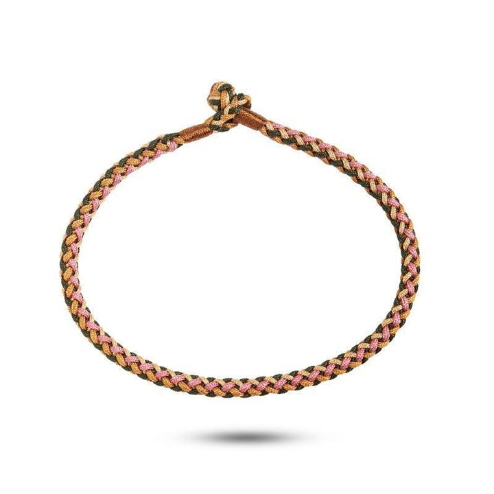 Carre Candy Bracelet Quince Delight with braided string in pink, green and golden shades. Model bb4203-bb4203-1