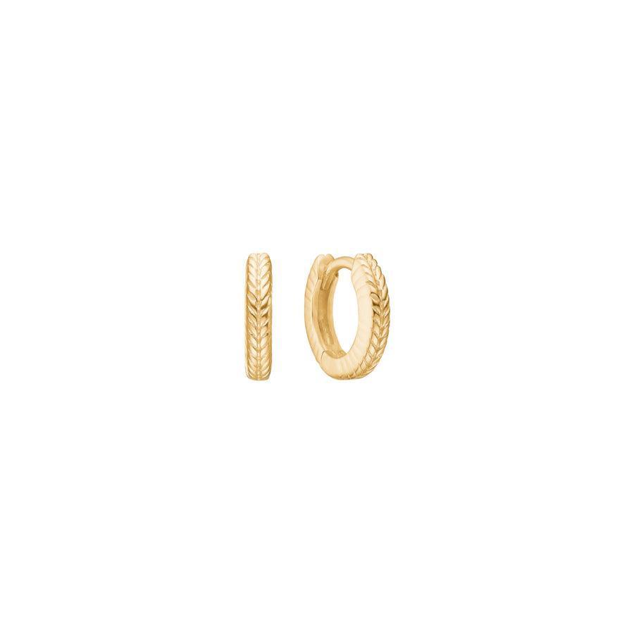 Carre Creole 10mm shows a set of small gold colored creoles with an elegant braid pattern. Model FH4400-FH4400-1CM-1