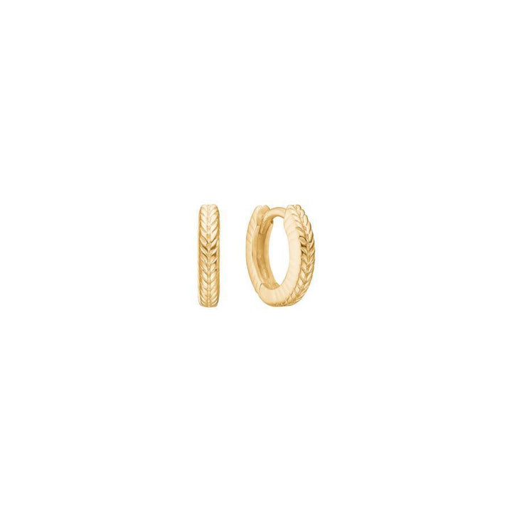 Carre Creole 10mm shows a set of small gold colored creoles with an elegant braid pattern. Model FH4400-FH4400-1CM-1