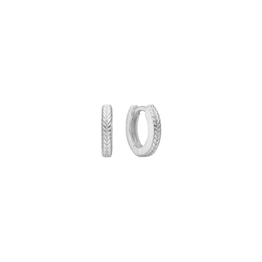carre-creol-10 mm, small silver creoles with braid pattern, shown from the side and from the front. Model SH4400-SH4400-1CM-1