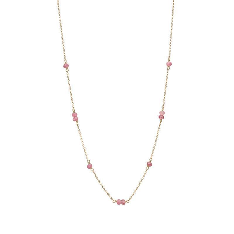 carre necklace with pink tourmaline shows an elegant gold chain with small pink tourmaline beads, Model FC4335TRP-FC4335TRP-1