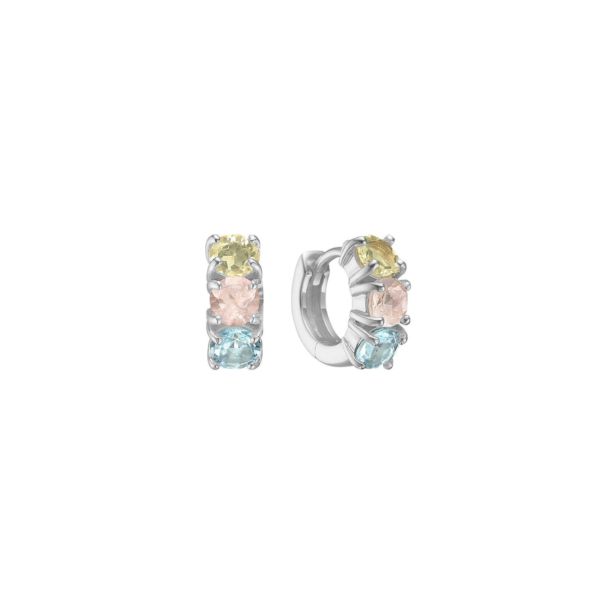 carre-hoops-with-mix-stones, silver hoops with yellow, pink and blue stones. Model SH4373LQRQBT