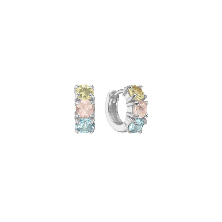 carre-hoops-with-mix-stones, silver hoops with yellow, pink and blue stones. Model SH4373LQRQBT