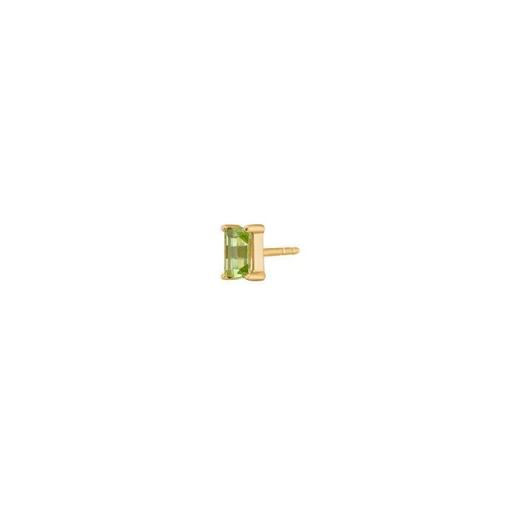 Carre orestic with peridot, square green gemstone in golden setting on white background. Model FS4295PE-2