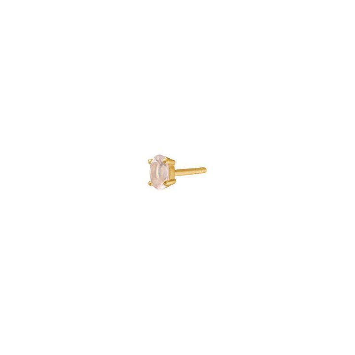 carre-earring-with-rose-quartz shows a simple earring in gold-colored metal with pink rose quartz. Model FS4374RQ.