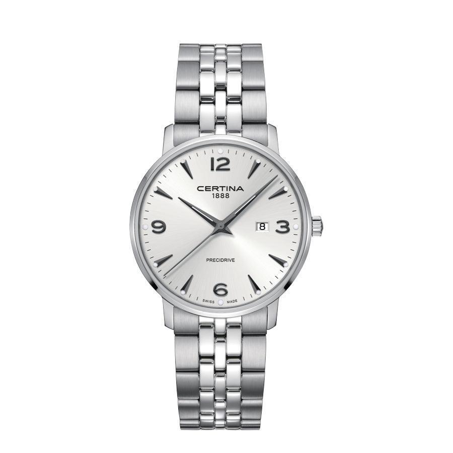 Certina DS Caimano Men's watch Steel chain with silver dial, date and classic design. Model C0354101103700