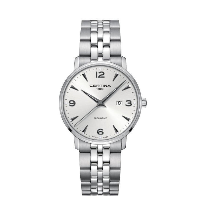 Certina DS Caimano Men's watch Steel chain with silver dial, date and classic design. Model C0354101103700
