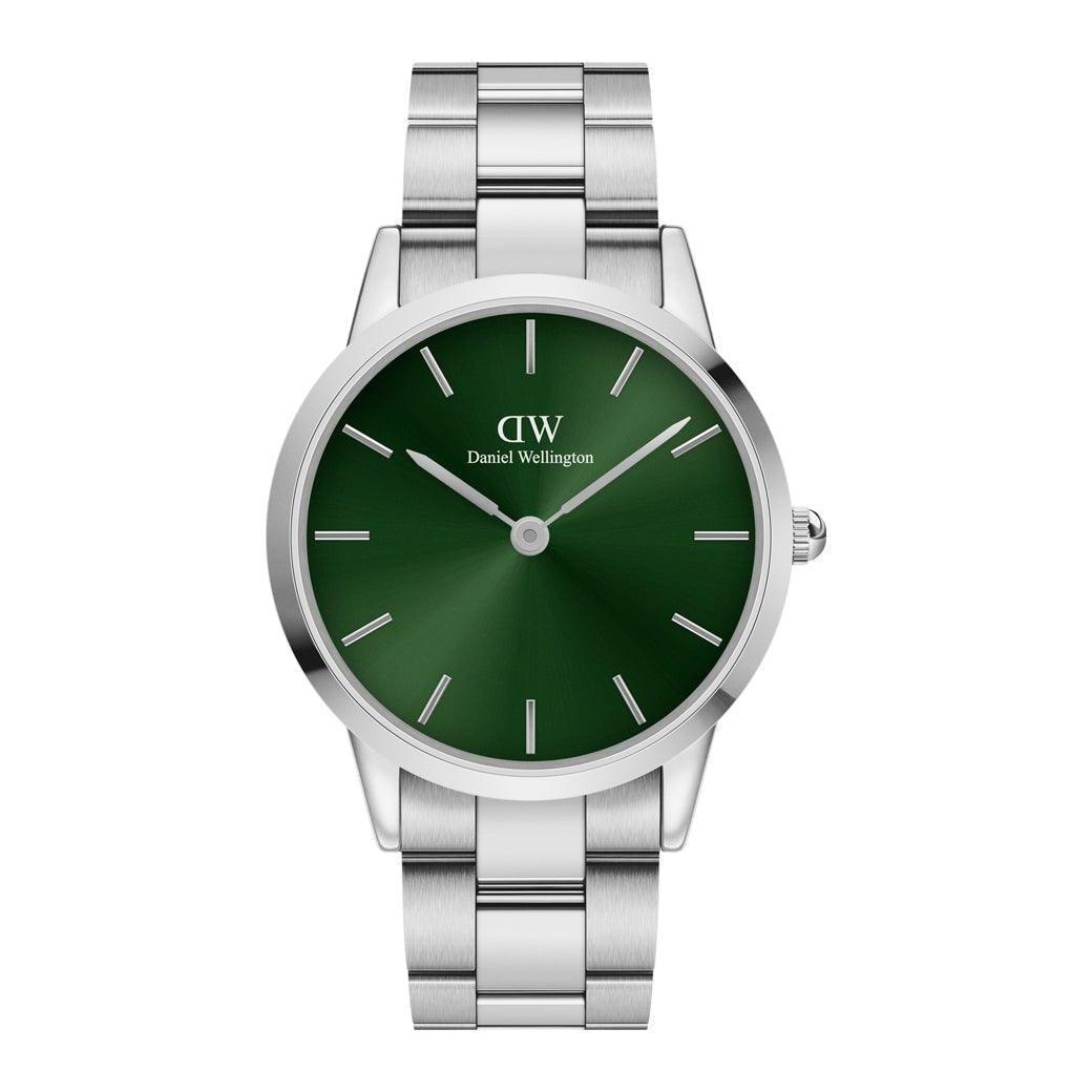 Daniel Wellington Iconic Emerald 40mm with silver chain and green dial, Model DW00100427-adw00100427.