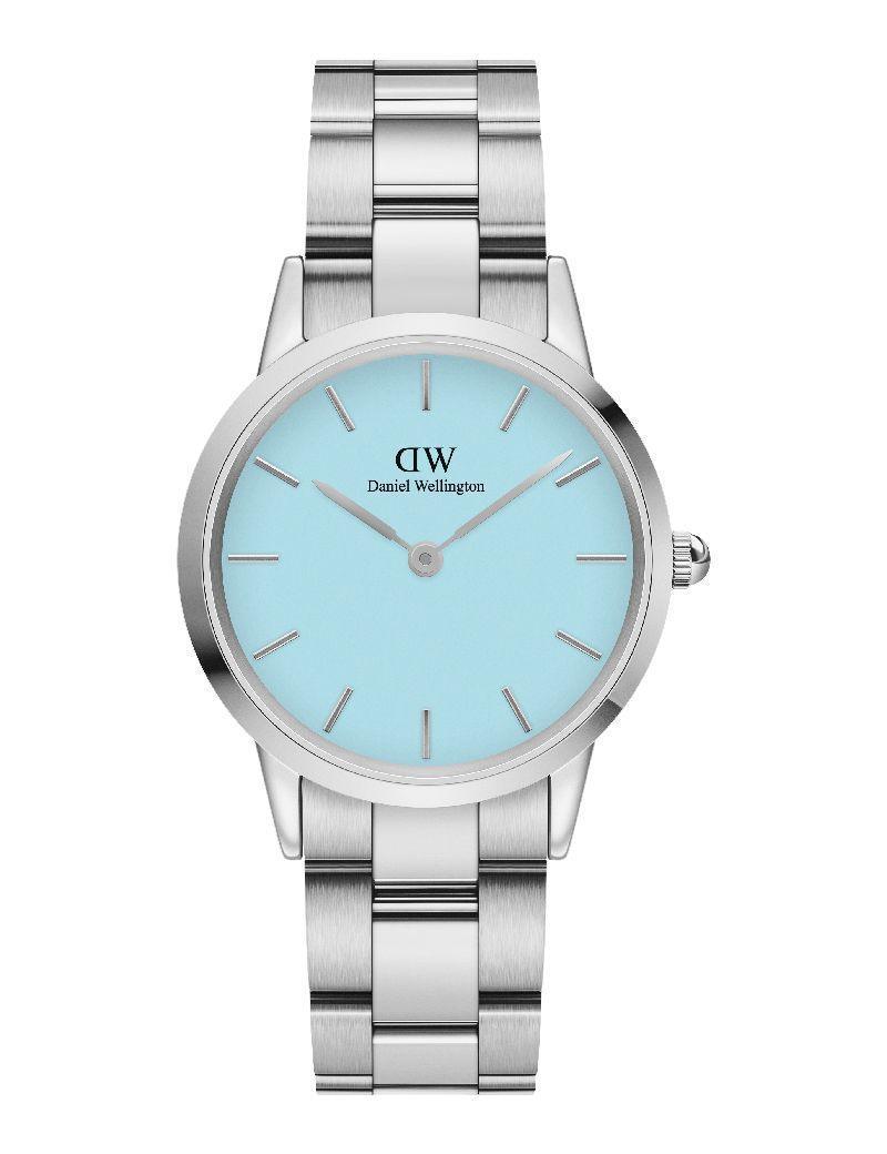 Daniel Wellington Iconic Link Capri Pastel Blue 32mm watch with steel strap and light blue dial. Model ADW00100541-1.