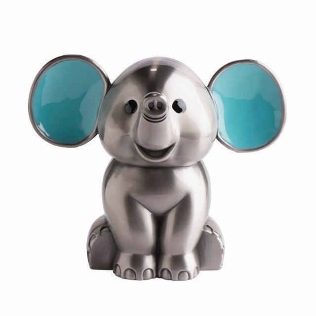 elephant sparring stick with blue ears in silver-colored metal, cute figure with big eyes. Model 152-76275-1