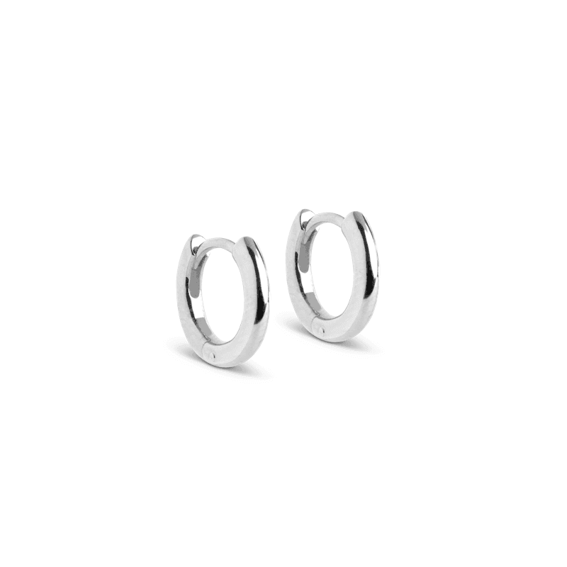 Enamel Chunky Solv Hoops 8mm showcases a pair of smooth silver hoops in a glossy finish. Model E248S-E248S-1.