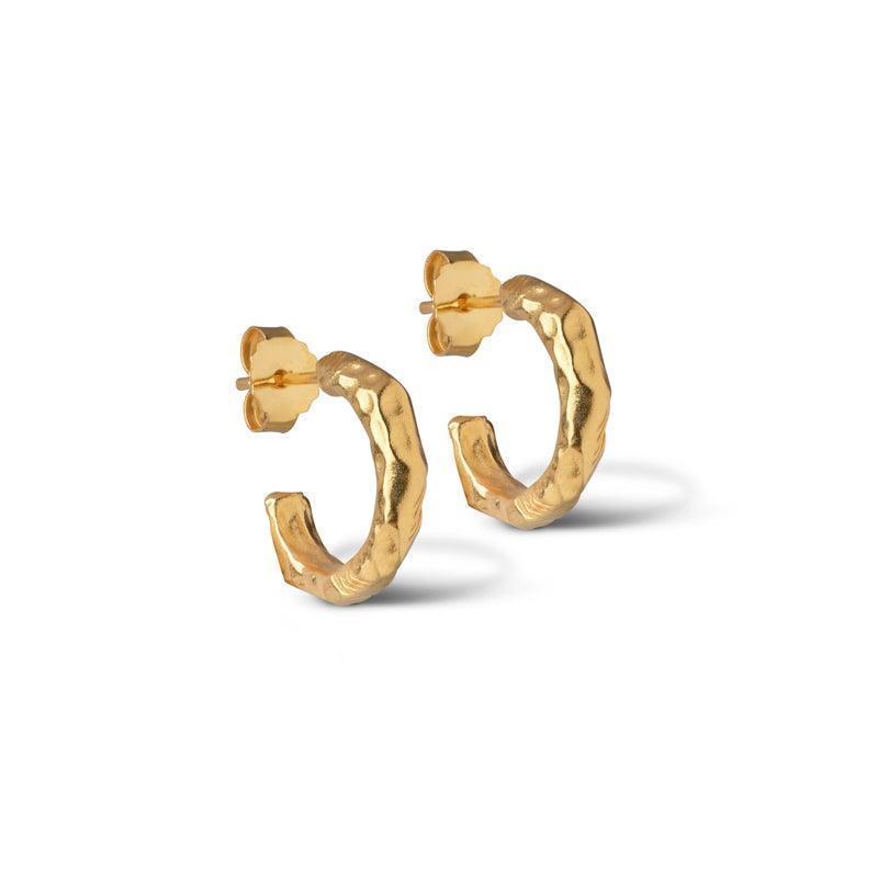 enamel-hali-gold-plated-hoops, hammered round earrings, shiny gold color style, Model E221GM-E221GM-1