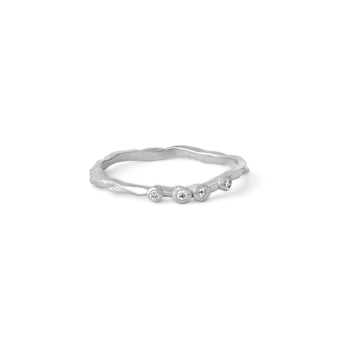 enamel lily silver ring R52SM showcases a wavy silver ring with five set small clear stones, Model R52SM-001