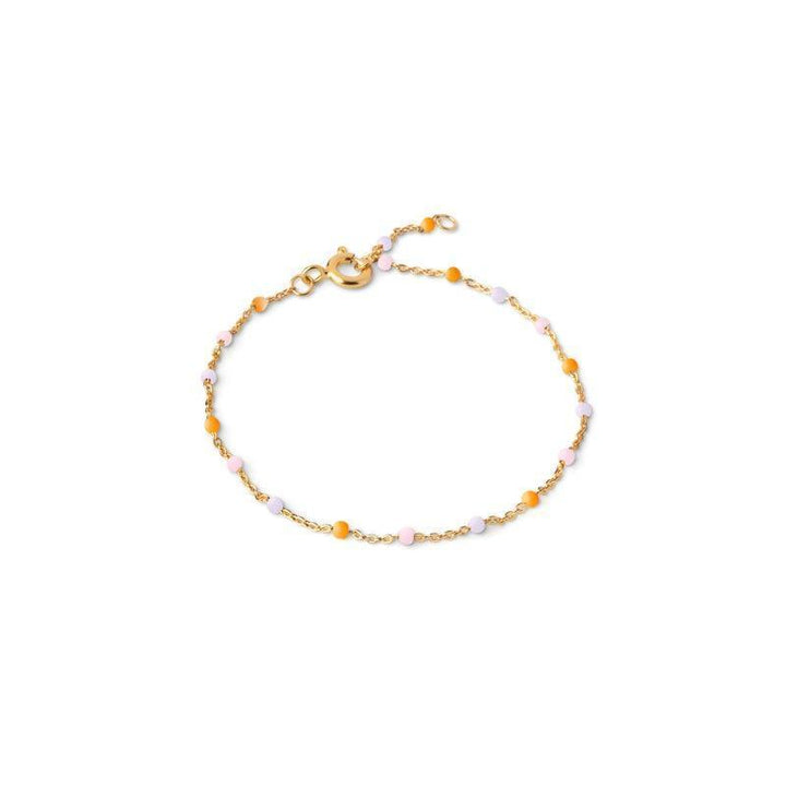 enamel lola gold-plated bracelet B66G HEAVENLY with small pastel pearls in yellow and purple on a fine chain, Model B66G-HEAVENLY-1