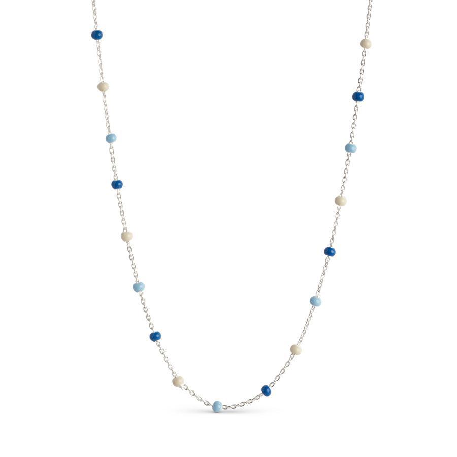 enamel lola necklace marine, silver chain with blue and white pearls, Model n55s-marine-n55s-marine-1
