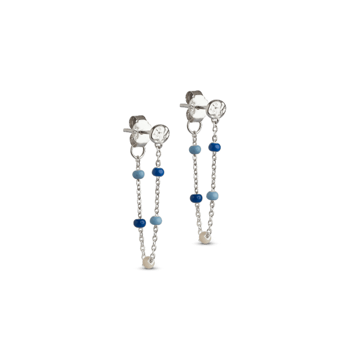 enamel lola earrings marine, silver colored chain earrings with blue and light pearls. Model e140s-marine-e140s-marine-1