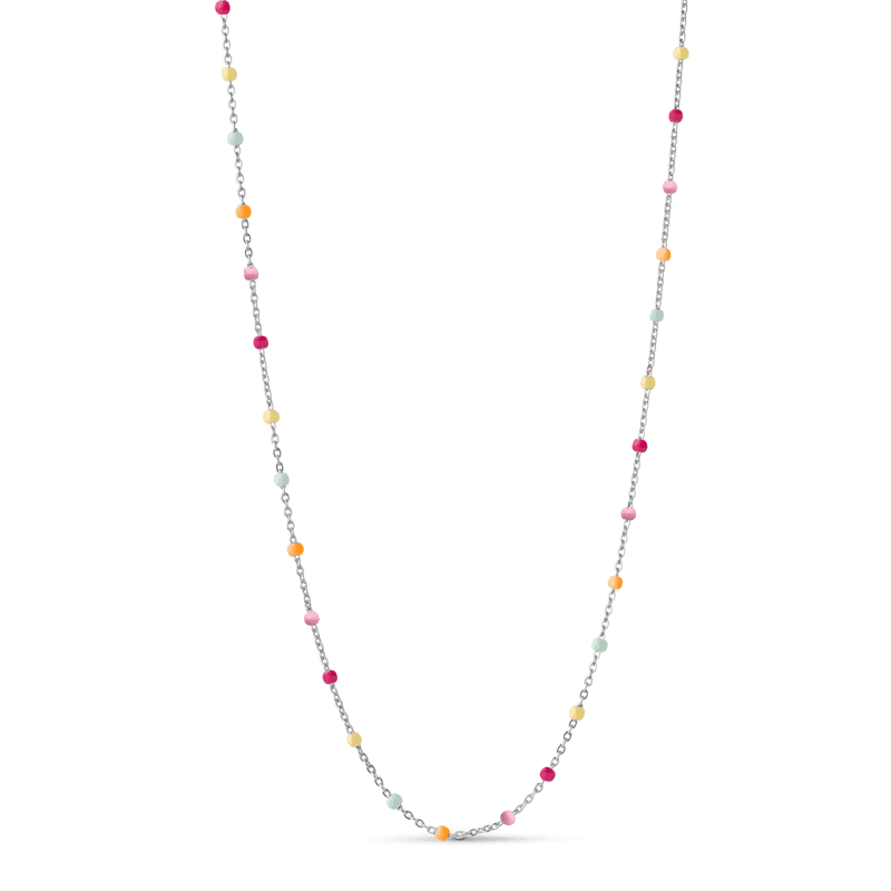 enamel lola sol necklace n55s rainbow with small colorful pearls on silver chain. Model N55S-RAINBOW-1