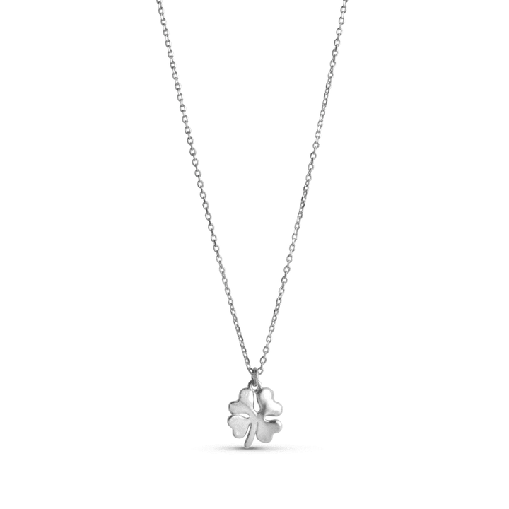 enamel organic clover necklace shows a simple silver chain with matte clover pendant, Model N79SM-N79SM-1