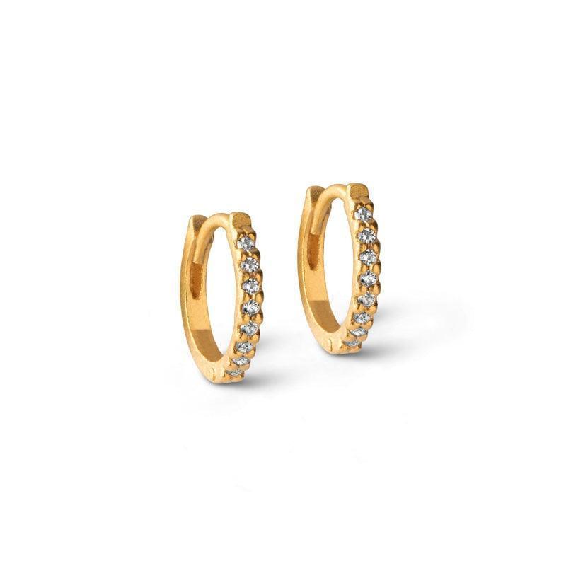 enamel petite flora hoops 8mm, gold-plated hoops with clear stones, Model e174gm-e174gm-1