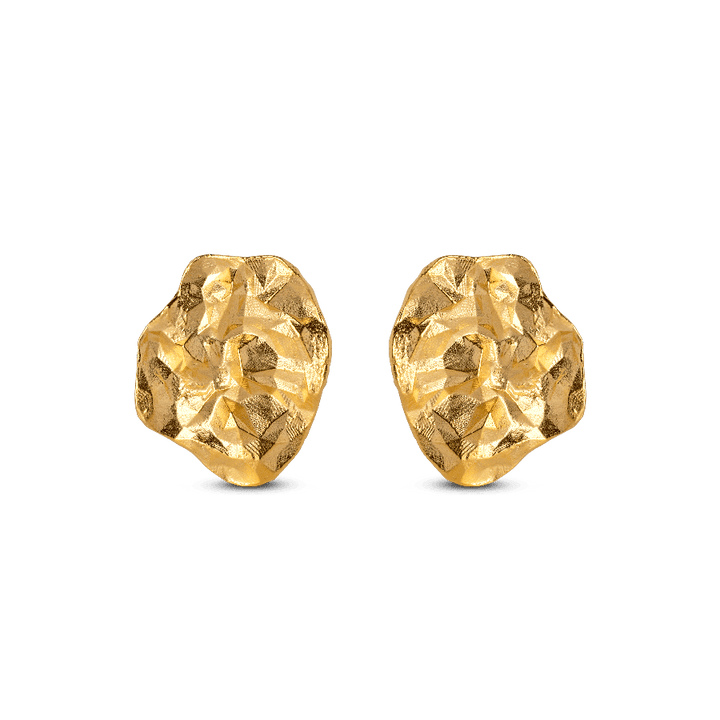 Enamel Windy Earrings in matte gold color with organic, raw surface, Model e303gm-e303gm-1.
