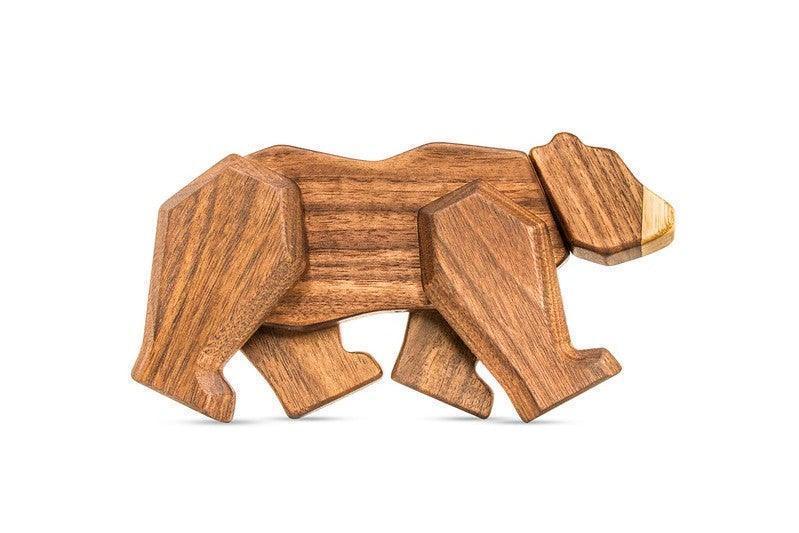 FableWood Bear shows a brown wooden bear with geometric shapes on a white background. Model FW008-1