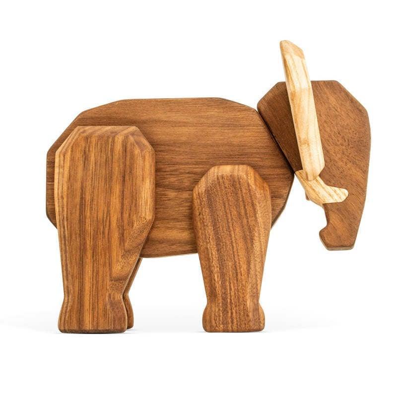 Fablewood Father Elephant, decorative wooden figure of an elephant in natural brown and light wood colour. Model FW1031-1