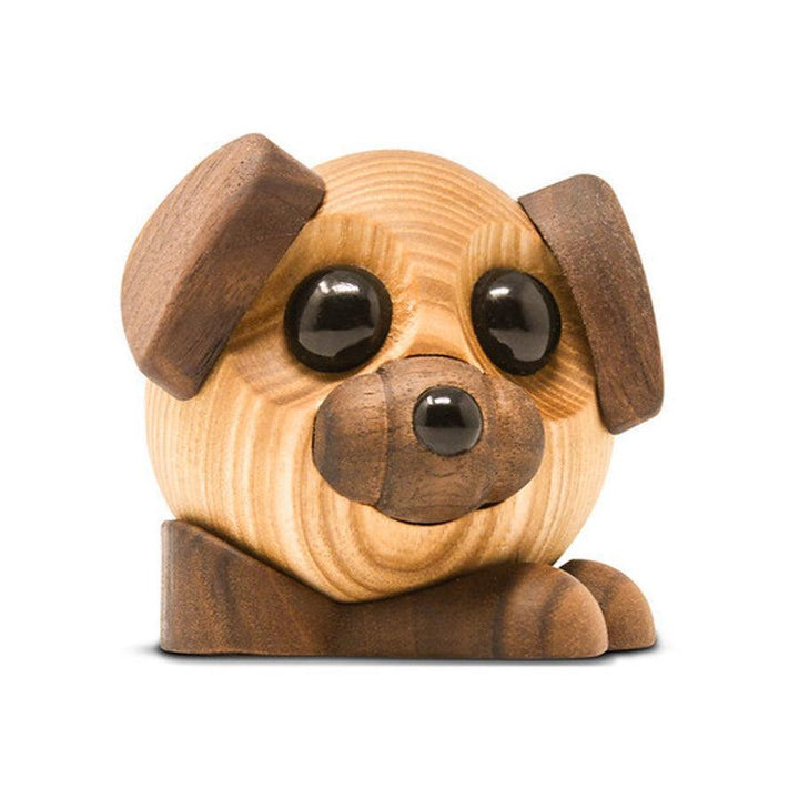 Fablewood Buddy the dog, handmade dog figure in light and dark wood, cute design. Model 1100-1