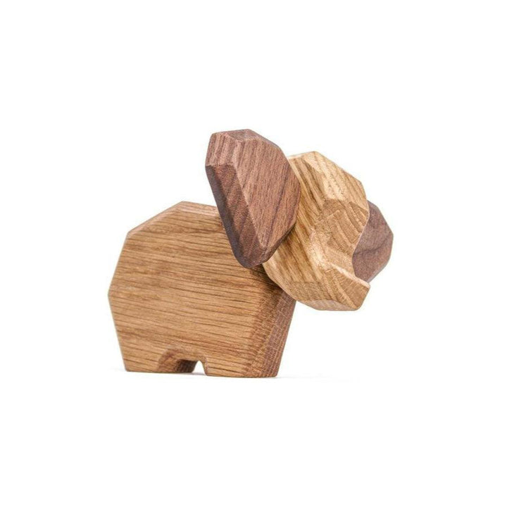 Fablewood Little Elephant in light and dark wood, modern and decorative figure on a white background. Model 9008-9008-2