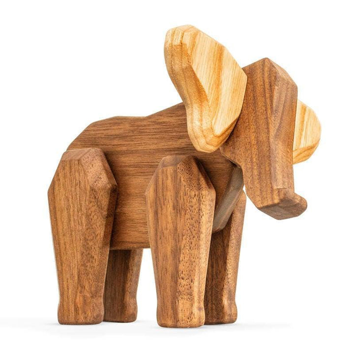 Fablewood Mother Elephant in solid wood with bright ears, elegantly carved, stands on a white background. Model FW1030