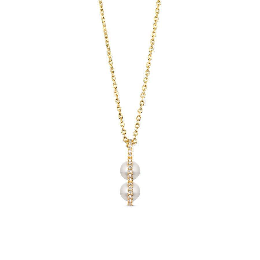 herieth-paul-x-polar-jewelry-bahati-necklace in gold-colored chain with two pearls and zirconia details. Model BAH-NL-GD-WP-WZ-00503