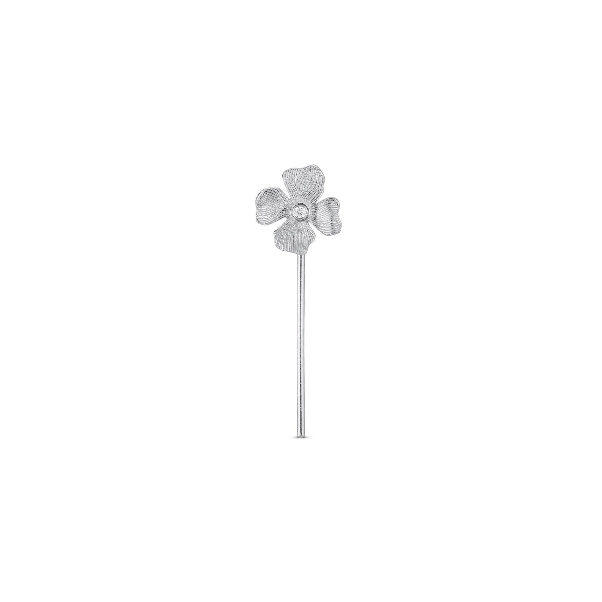 herieth-paul-x-polar-jewelry-furaha-earhanger, silver floral earring with detailed structure. Model fur-eh-sl-wz-00507-1