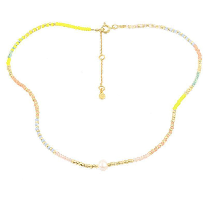 Hultquist Copenhagen Alaina Necklace with Multicolored Pearls and Gold Tone Clasp, Model S08164G-S08164G-1