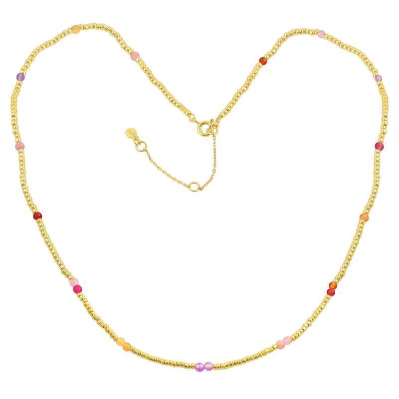 Hultquist Copenhagen Penelope necklace with small colored pearls in gold look, simple chain. Model S08083G-S08083G-1